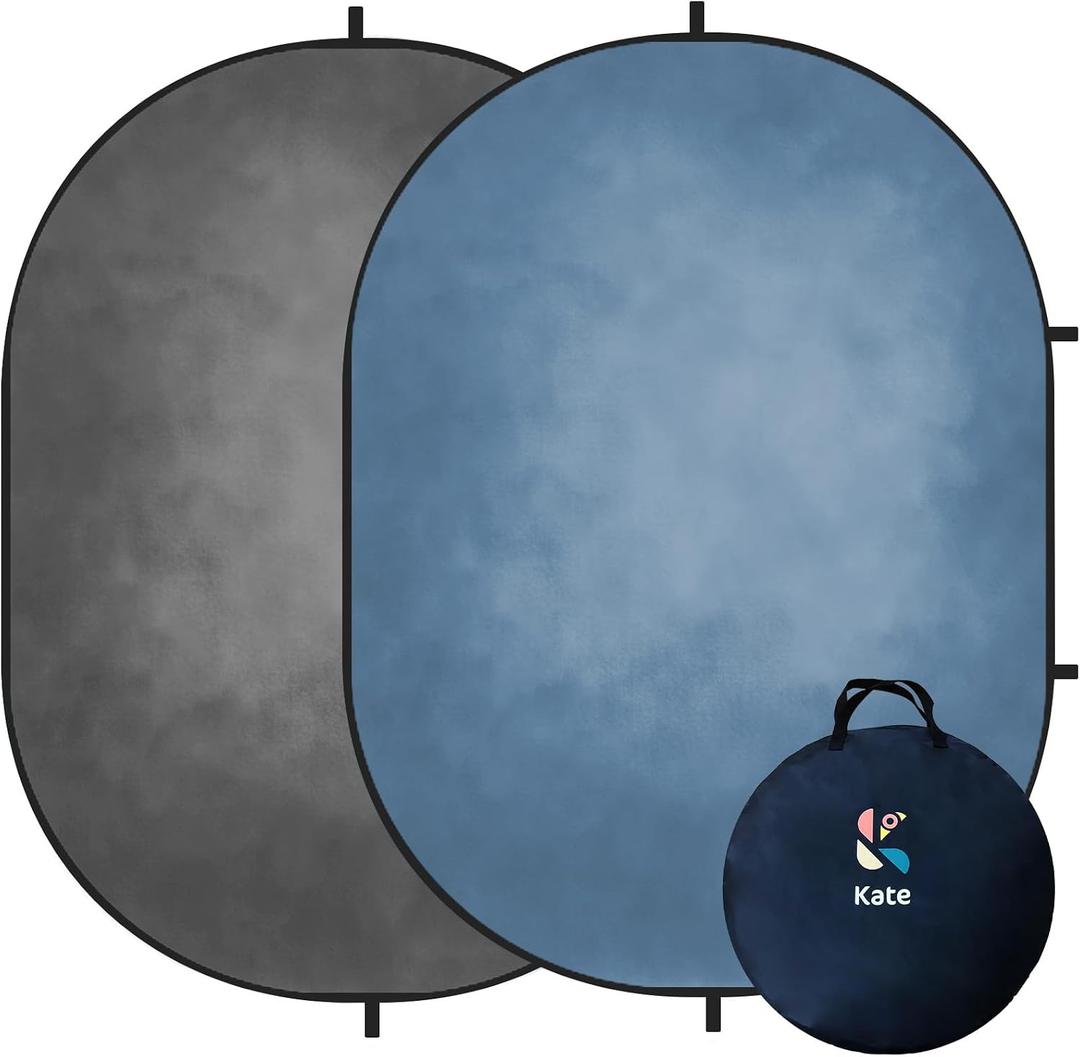 Kate 5x6.5ft(1.5x2m) Collapsible Backdrop Grey Blue Collapsible Twist Flex Folding Pop up Backgrounds for Photoshoot, Headshots Photo, Video Calls