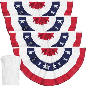 USA Pleated Fan Banner American Half Fan Patriotic Bunting Flag with Canvas Header and Brass Grommets for 4th of July Memorial Day Indoor Outdoor Decoration (4, 1.5x3 Feet)