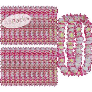 Leis for Luau Party, 48 Count | Thick and Lush Flower Leis for Luau Parties, Graduations, Birthdays, and Beach Weddings | Tropical Party Decorations and Hula Dance Accessories (48Pcs Pink)