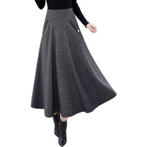 Kinghua Womens Wool Plaid Mini Skirt Fall Winter High Waisted Bodycon Pencil Skirt (Medium, Black)