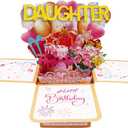 Birthday Card for Daughter, 3D Pop Up Pink Exploding Box with Cake, Flowers & Pull-Tab Note, Unique Handmade Gift for Teenage Girls, Kids (With Envelope)