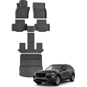 Auxko All Weather Floor Mats Cargo Mat Back Seat Mat Fit for Mazda CX90 6&7 Seat 2026 2025 2024 TPE Floor Liner Trunk Mat CX90 Accessories All Season Odorless Anti-Slip Black