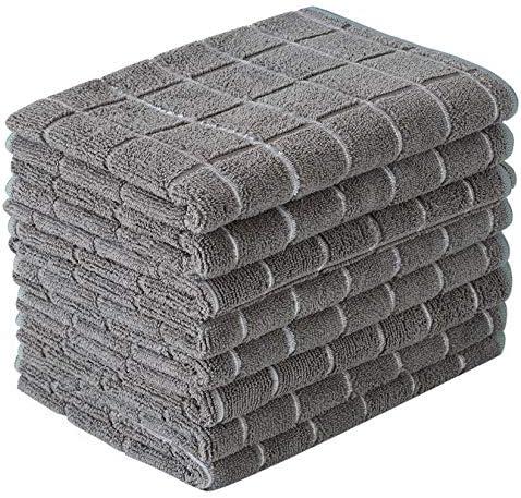 Microfiber Dish Towels - Soft, Super Absorbent and Lint Free Kitchen Towels - 8 Pack (Lattice Designed Gray Colors) - 26 x 18 Inch