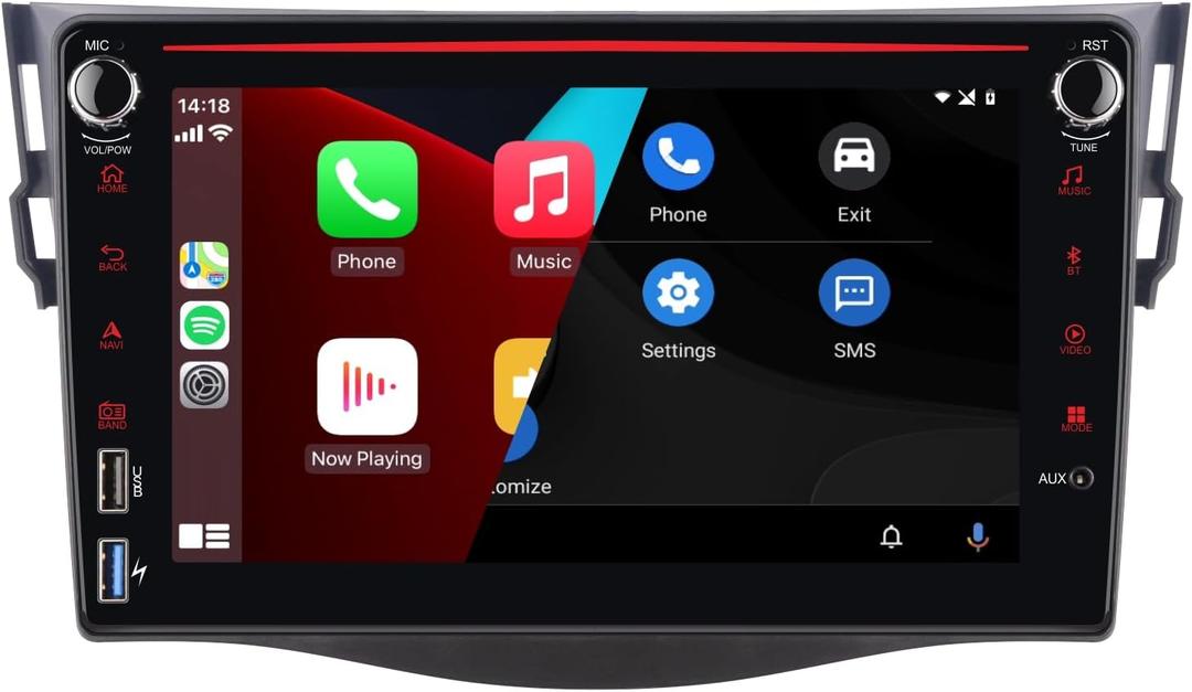 Car Radio for Toyota RAV4 2007 2008 2009 2010 2011 with Wireless Apple Carplay and Android Auto Double Din Car Stereo with 8 Inch Touchscreen BT Dual USB Port FM RDS EQ Mirror Link