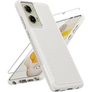 FNTCASE for Moto G-Stylus 2024 Case: 14FT Military Grade Drop Protection with Screen Protector Shockproof Rugged Anti-Slip Sweat-Resistant Matte Dual Layer Daily Cover - 6.7 inch (White)