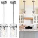 5.5" Brush Nickel Hammered Glass Pendant Light Fixtures, Brushed Nickel Kitchen Pendant Lights, Modern Kitchen Island Light Dining Room Light Farmhouse Island Lights Sink 2 Pack
