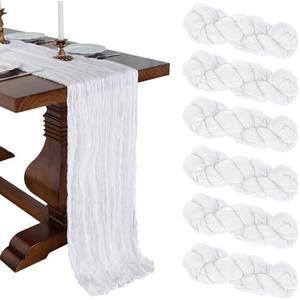6 Pack 10FT White Cheesecloth Table Runner 120 Inch Long Gauze Rustic Boho Cheese Cloth Table Runner Sheer Fabric for Wedding Party Birthday Bridal Baby Shower Easter Home Decor