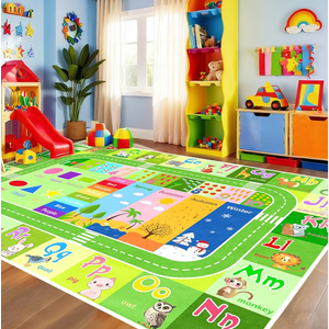 Alphabet Rugs for Kids Playroom - ABC Rug for Classroom with ABC Alphabet,Animals Colors,ABC Carpet for Children Playroom Cartoon Kids Play Mat for Bedroom Decor,Green,2.5x4 Feet