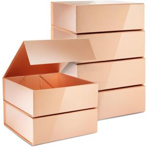 Stockroom Plus 6 Pack Proposal Boxes with Lid for Groomsmen, Bridesmaid, 9.5 x 9.5 x 3.5 Inch Square Glossy Rose Gold Magnetic Gift Box for Parties, Retail