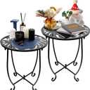 Outdoor Side Table for Small Spaces, 2 Pack 14 Inch Round Metal End Table for Patio Balcony Yard Porch, Anti-Rust Waterproof Accent Table for Indoor Outdoor Use, Easy Assembly