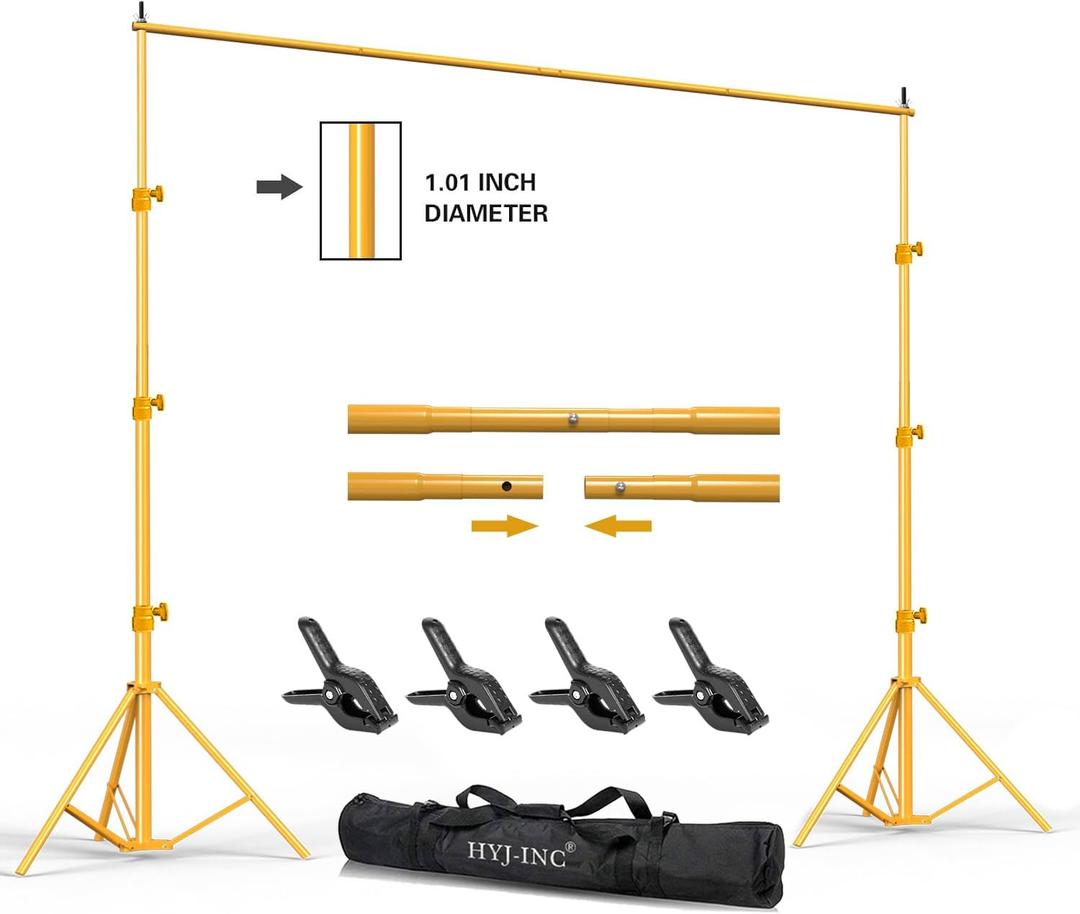Backdrop Stand - Titanium Gold 10x8.5ft(WxH) Photo Studio Adjustable Background Stand Support Kit with Clamps, Carrying Bag for Photography Video Parties Wedding Events Decoration.