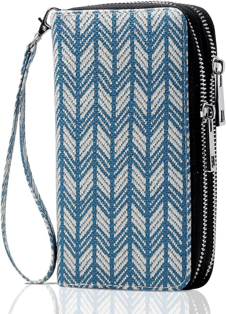 Double Zipper Wallet for Woman Clutch Purse with Cell Phone Holder for Smartphone/Card/Coin/Cash