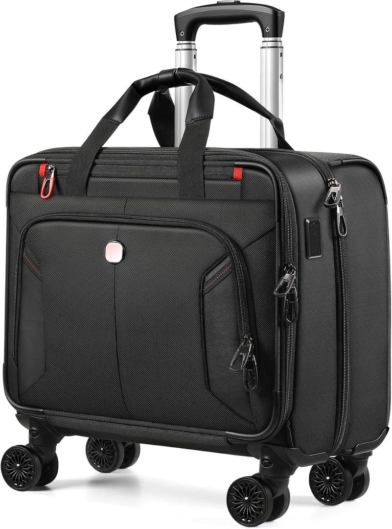 star cloud Rigid Frame Rolling Laptop Bag on Wheels, Rolling Briefcase with USB & Type-C Charging Port,Water Resistant Rolling Computer Bag for 17.3 Inch Laptop, Work Travel and Business, 18 × 16.5 × 8 inches