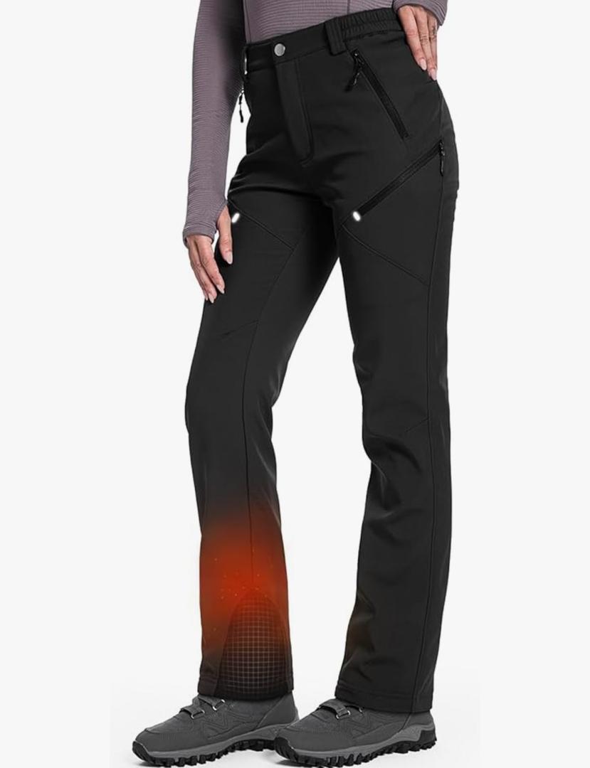 Moosehill Women's-Fleece-Lined-Hiking-Pants Snow-Ski-Water-Resistance-Softshell-Insulated for Winter , 16 Black