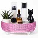Pink Bling Perfume Makeup Organizer Bling Mother's Day Nurses Day Gifts for Women Bathroom Organizers and Storage 360 Rotating Makeup Organizer for Countertop(Resin Stone)