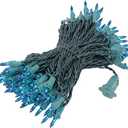 Novelty Lights 50 Feet 100 Bulbs Traditional Incandescent Mini Lights, Teal on Green Wire with 6" Spacing, Commercial Grade and UL Listed for Indoor/Outdoor Use, End-to-End Connectable