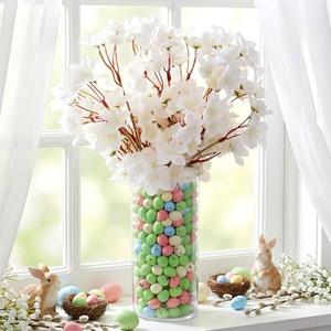 Suncalla 105 Pcs Easter Centerpieces for Tables with 5 White Cherry Blossoms and 100 Pastel Multicolor Eggs Vase Filler Easter Table Centerpiece for Spring Home Centerpiece Decor
