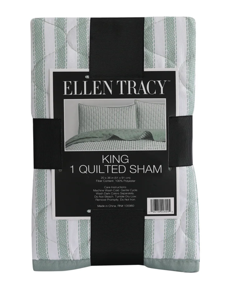 Ellen Tracy™ Stripe Single King Quilted Sham, 2 Pillow Cover Set - Green (20"x36")