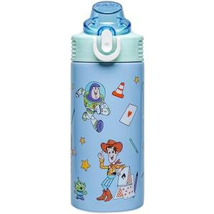 Zak Designs Disney and Pixar Toy Story Sage Kids Water Bottle For School or Travel, 14oz Stainless Steel Water Bottle With Straw, Handle, and Leak-Proof, Pop-Up Spout Cover (Woody, Buzz & Friends)