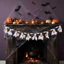 Preboun 7ft Pumpkin Ghost Garlands with Wooden Beads Farmhouse Rustic Pumpkin Banner Hanging Ornaments for Thanksgiving Day Fall Halloween Wall House Yard Outdoor Decor Supplies