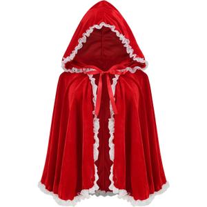 LMYOVE Female Adult Little Red Riding Hood Cape, Halloween Character Costume Cosplay (60cm/23.6'', White Lace Red)