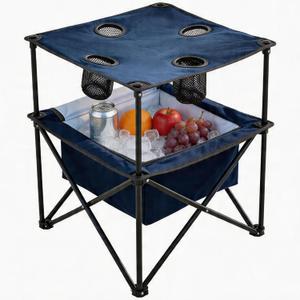Portable Outdoor Folding Camping Table with 4 Cup Holders & Cooler Compartment, Waterproof Picnic Table for Picnic, BBQ, Beach, Hiking (Navy Blue), 1 PCS