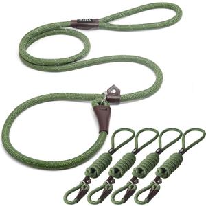 Fida Durable Slip Lead Bulk Pack of 5, Heavy Duty 1/2" x 6 FT Comfortable Strong Rope Slip Leash for Large, Medium & Small Dogs - No Pulling Pet Training Leash with Highly Reflective (Green)