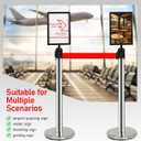 DOITOOL Stanchion Sign Holder Double-Sided Portrait Frame with Retractable Belt Isolation Column Card Insert for Queue Management 17.32X8.66X2.55 Inch (Black)