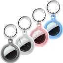 Compatible with AirTag Holder Case with Keychain, 4 Pack Protective Cases Cover Tags GPS Tracker Item Tag Finders Accessories for Kids, Bags, LuggageBlack/Pink/Clear/Blue