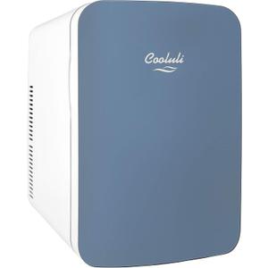 Cooluli 15L Mini Fridge for Bedroom - Car, Office Desk & College Dorm Room - 12v Portable Cooler & Warmer for Food, Drinks, Skincare, Beauty & Makeup - AC/DC Small Refrigerator with Glass Front, Gold,15 Liter