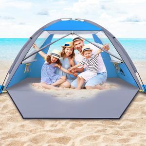 Happy Travel Beach Tent, UPF 50+ UV Protection Sun Shade Shelter for 3/4/5/6/7/8 Person, Portable Beach Canopy for Family & Baby, Lightweight & Easy Setup Beach Cabana with 3 Ventilation Mesh Windows (Dark Blue)