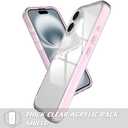 Puxicu Acrylic 2 in 1 for iPhone 16 Plus CaseAnti-Yellowing, Military-Grade Protection, Drop Shockproof Slim Phone Cover for iPhone 16 Plus 6.7", Clear+Light Pink
