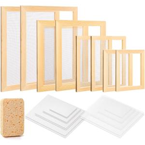 Okllen Set of 4 Paper Making Screen Kit, Wooden Paper Making Frames with Mesh, Absorbent Paper and Sponge for DIY Paper Crafts Size (A4, A5, A6, A7)