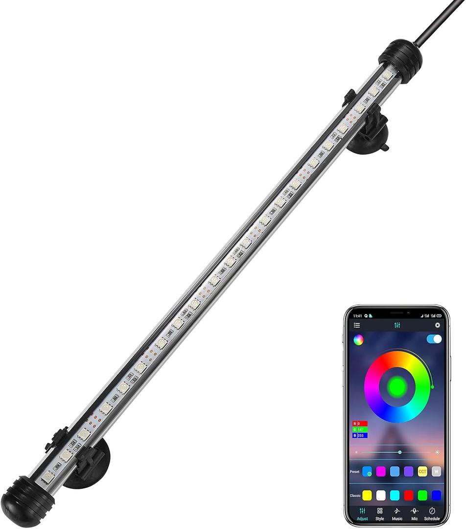 GreenSun Fish Tank Aquarium Light: Submersible Led Lamp - 15 Inch Waterproof Strip Spotlight with APP Control (15inch/38cm)