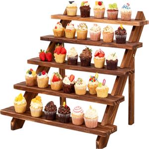 Wooden Cake Stand 5 Tiered Tray Stand for 30 Cupcakes Stepped Wood Display Stand for Weddings, Tiered Party Table Display Riser for Food, Dessert, Cookie (Wood, 5-Layer Cake Rack)
