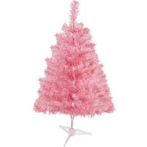 2ft Pink Artificial Christmas Tree,Mini Tabletop Xmas Pine Tree with 80 Branch Tips and Plastic Stand for Indoor and Outdoor Decoration