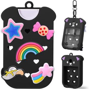 3 x Juome Silicone Case for Touchland Hand Sanitizer Spray with Keychain & Charms, Dog Protective Holder Compatible with Touchland Power Mist & Glow Mist 1 FL Oz/30ML, Travel Cover Sleeve Accessory- Black