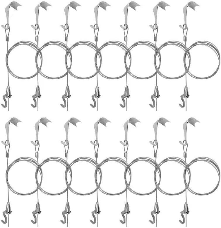 Mocking Bird Sturdy Picture Rail Hanging System, 66 lb (30 kg) Max Load Capacity, Adjustable Wire Hooks Kit, 3ft (1 m) Length Cable with Loop, Frames Display kit (14 Pack), Silver, WJPJ-0003-T14