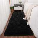 ST. BRIDGE Black Runner Rug for Bedroom 2x6 Feet, Fluffy Shag Area Rugs for Living Room Nursery, Fuzzy Furry Bedside Rug for Girls Kids Baby Room, Modern Indoor Comfy Plush Carpet Decor