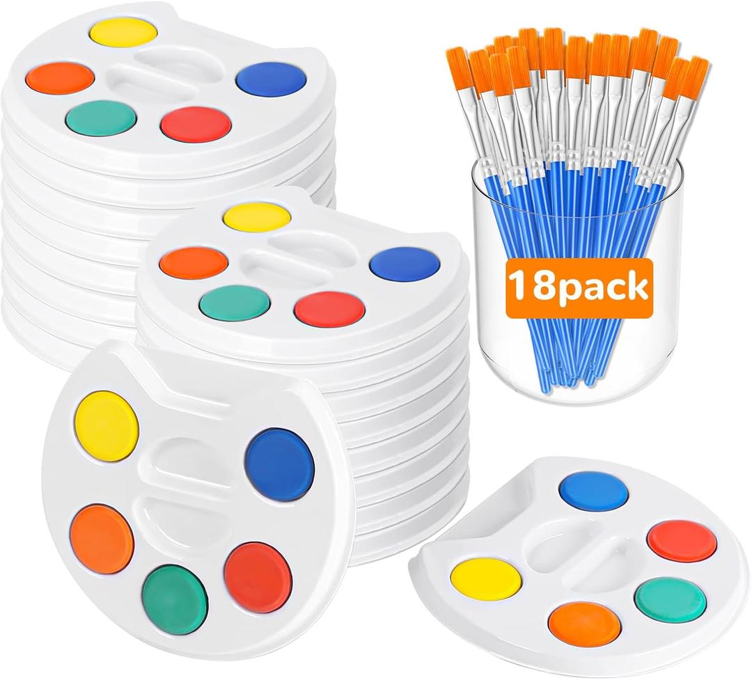 Mini Watercolor Paint Set for Kids.18 Pack Watercolor Paint Kids,5 Color Water Color set with Paint Brush and Palette Tray.DIY for Art Party Favors, Prizes,Birthday,Easter Basket Stuffers.
