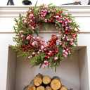 Valentines Day Wreaths for Front Door 22 Inch Valentines Wreath Artificial Valentine's Day Wreath with Red Pink Berry and Little Bear for Valentine's Day Anniversary Wedding