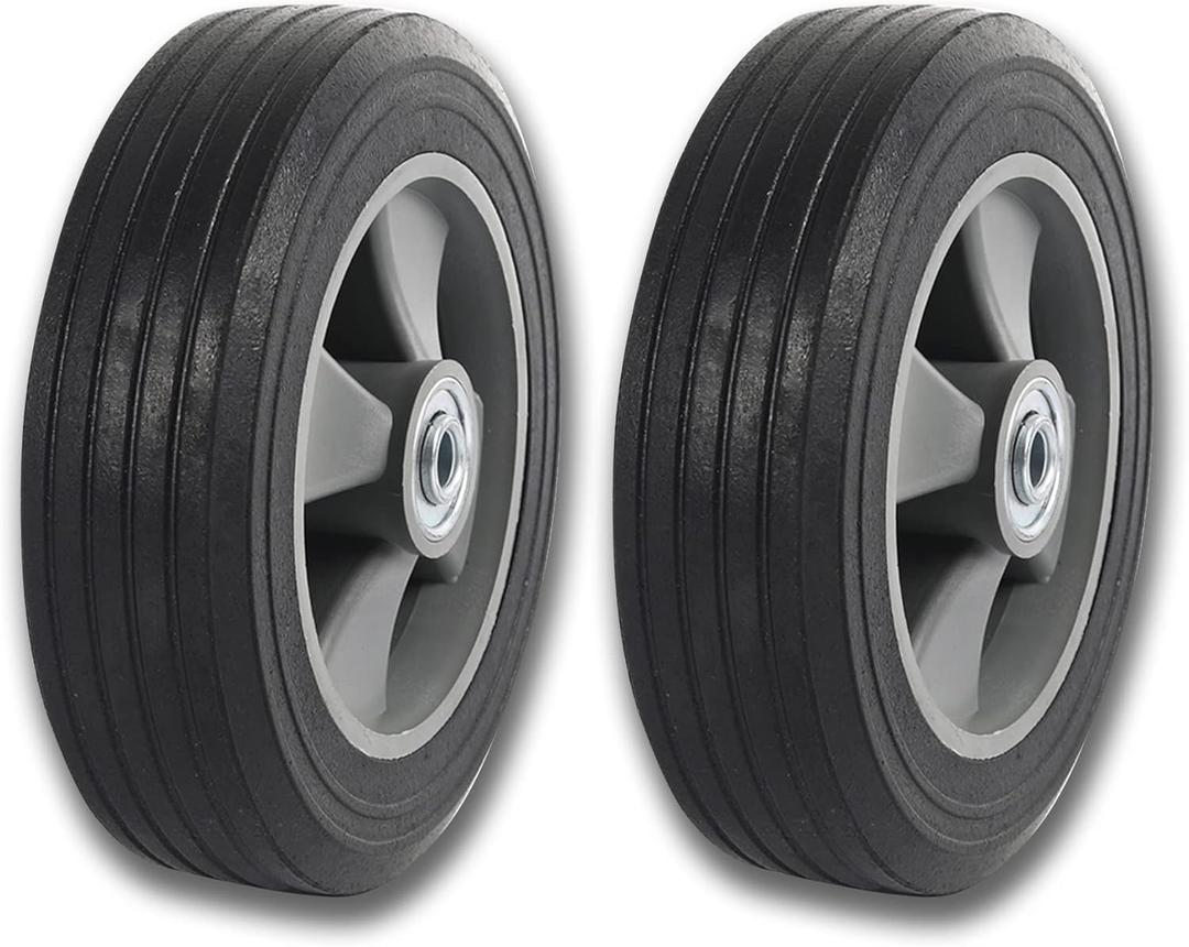 (2- Pack) Run-Flat Solid Rubber Replacement Tire 8" x 2'' with a 1/2" axle for Hand Trucks, Wheelbarrows, Dollies, Trolleys and More  Run Flat with 500 lbs Max Load