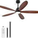 60 Inch Wood Ceiling Fans with Lights and Remote, Modern Outdoor Ceiling Fan with Light for Patio, Dimmable, 5 Blades, Reversible DC Motor, Memory Function