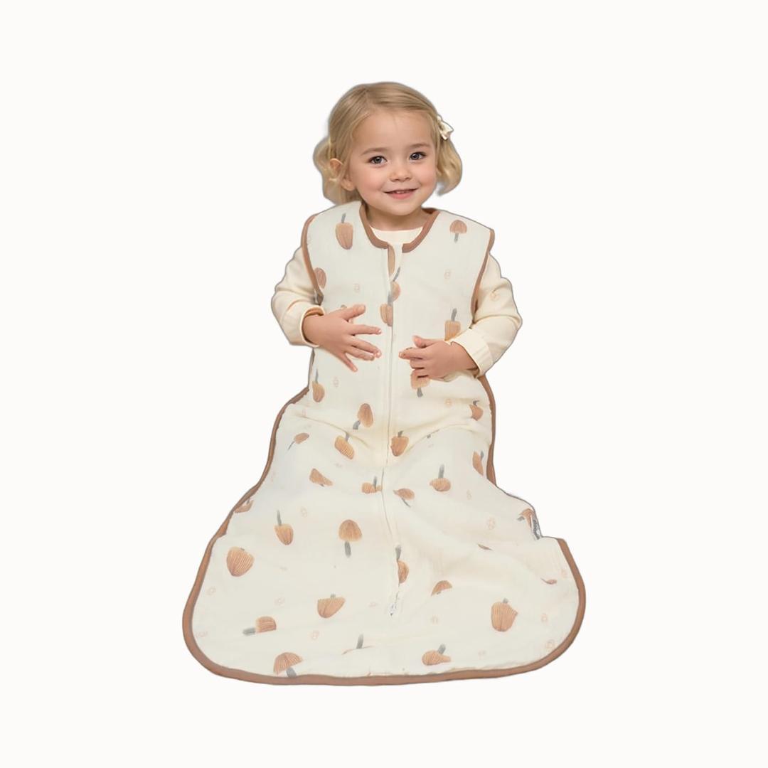 Toddler Sleeping Sack Large (3-5T) - Muslin Cotton, Sleeveless Wearable Blanket, 0.8-1.0 Tog, Lightweight Sleep Sack, 4 Seasons, Extra Long, Soft and Warm, 4 Layers