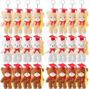24 Pcs Class of 2025 Mini Graduation Bears Bulk 4. 72'' Grad Bears Stuffed Animal Plush with Cap for Prek Kindergarten Graduation Party Gifts(Red)