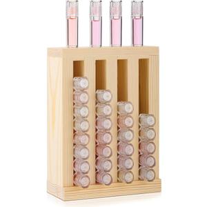 Wonderjune 1 Pcs Wooden Lipsticks Holder 0.7 inch Lip Balm Tube Holder Lip Gloss Organizer Display Wood Lipsticks Tube Tower Organizer for Market Craft Booth Room Display (4 Slot)