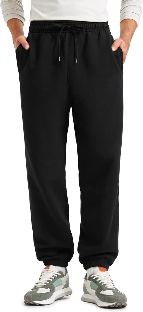 CRZ YOGA Cotton Fleece Lined Relaxed Sweatpants for Men 32" - Loose Lounge Casual Bottom Sweat Pants with Zipper Pocket, Size X-Large (Black)