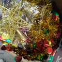 5ft Gold Pre Lit Collapsible Pop Up Christmas Tree, Glittery Golden Tinsel Artificial Pencil Xmas Trees with Red & Green Sequins and Colorful LED Lights for Indoor and Outdoor Decoration