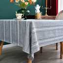 NEWISHER Rustic Farmhouse Embroidered Square Tablecloth Jacquard Striped Table Cloth Linen Texture Washable Dining Table Cover Kitchen Dining Home Decoration Blue and Grey 52x52 inch