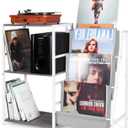 Record Player Stand, 3-Tier Vinyl Record Storage, Turntable Stand with Now Playing Holder, Vinyl Display for Living Room, Grey & White